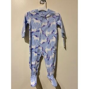NWT Carters Baby Girls 12M Blue Unicorn Fleece Footed Pajamas